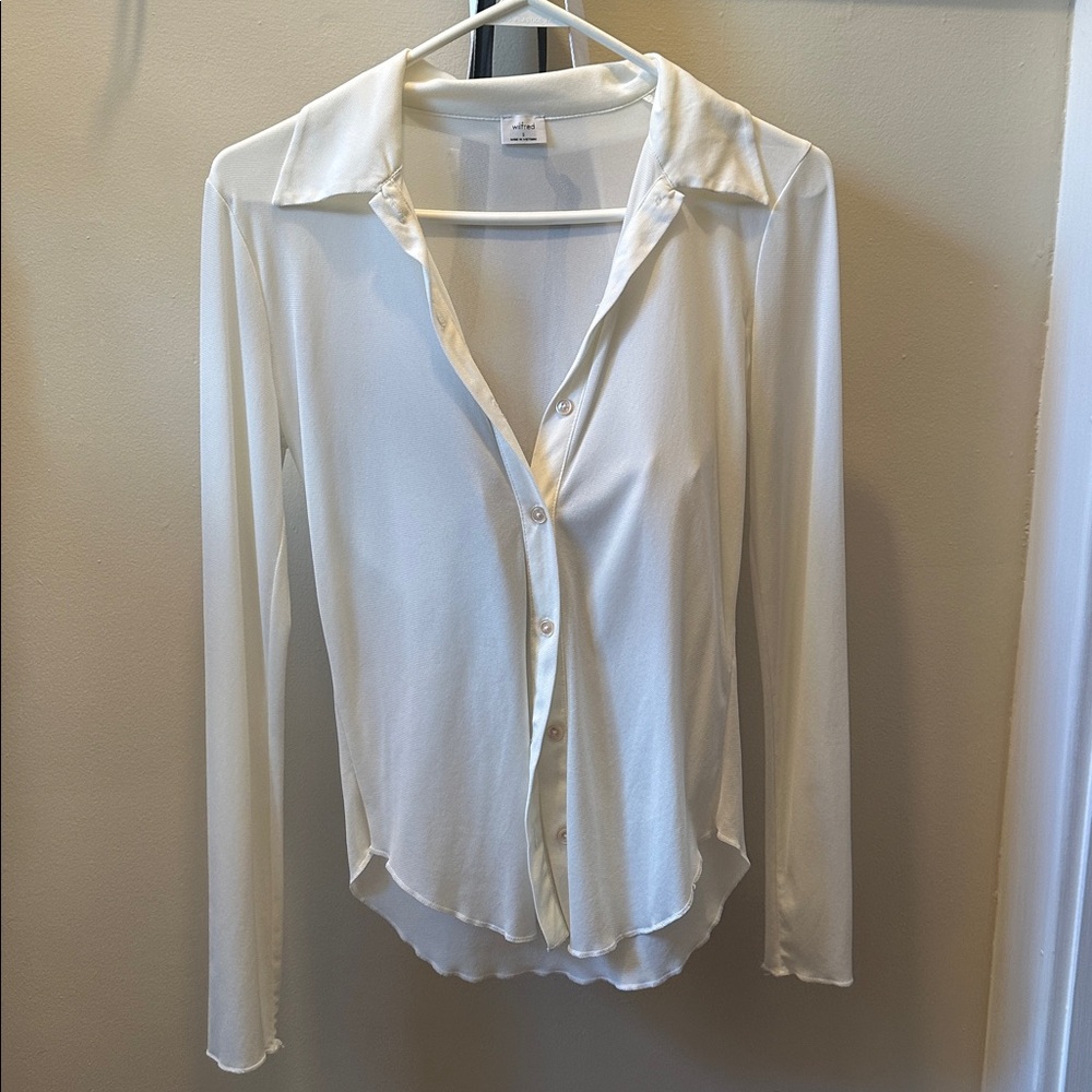 Aritzia Wilfred Sheer mesh button down